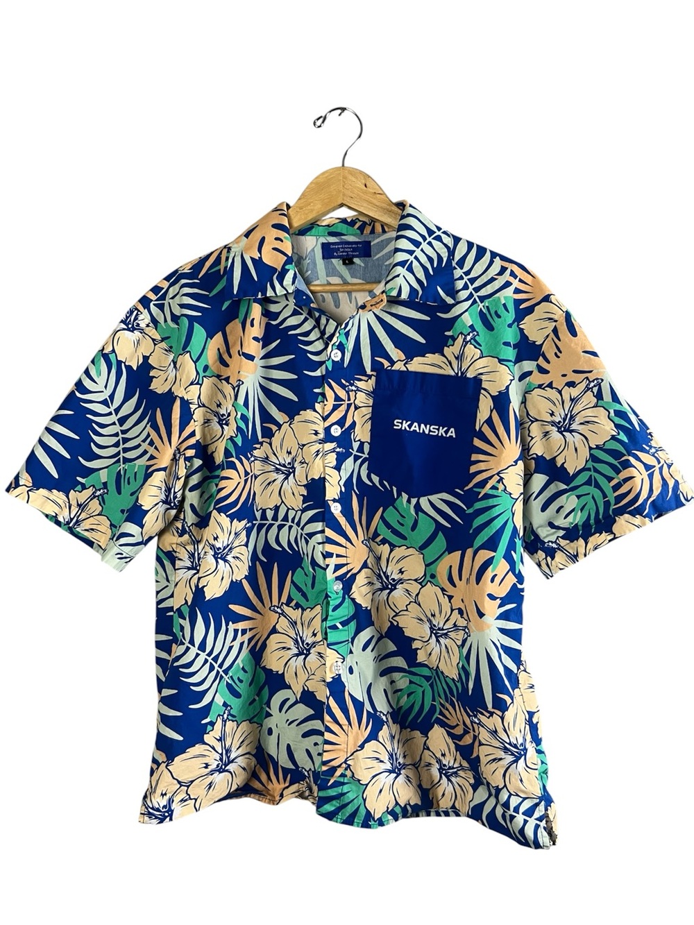 Skanska Corporate Promo Tropical Hawaiian Shirt Blue Floral Monstera L
